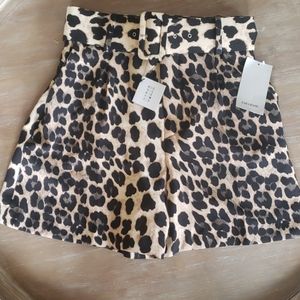 Zara Basic Leopard Belted Paperbag Shorts Med